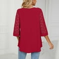 thumbnail image 3 of Birdeem Womens V- Neck Solid Color Three Quarter Sleeve Lace Flare Sleeve Panel Short Sleeve Tops, 3 of 6