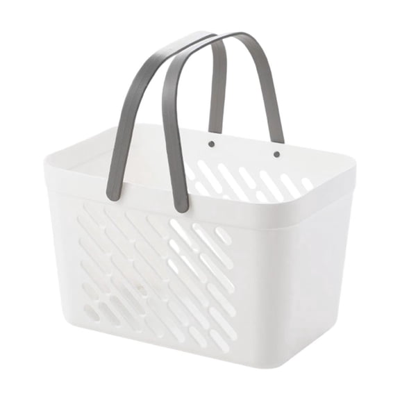 Small Plastic Storage Basket with Handle, Portable White Household Organizer Bin and Sundries Storage, Mini Shopping Tote for Kitchen and Bathroom Use
