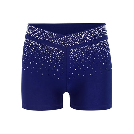 Hansber Girls Shiny Rhinestones Ballet Dance Shorts Gymnastics Boyshorts Active Sports Yoga Knickers Navy Blue 10