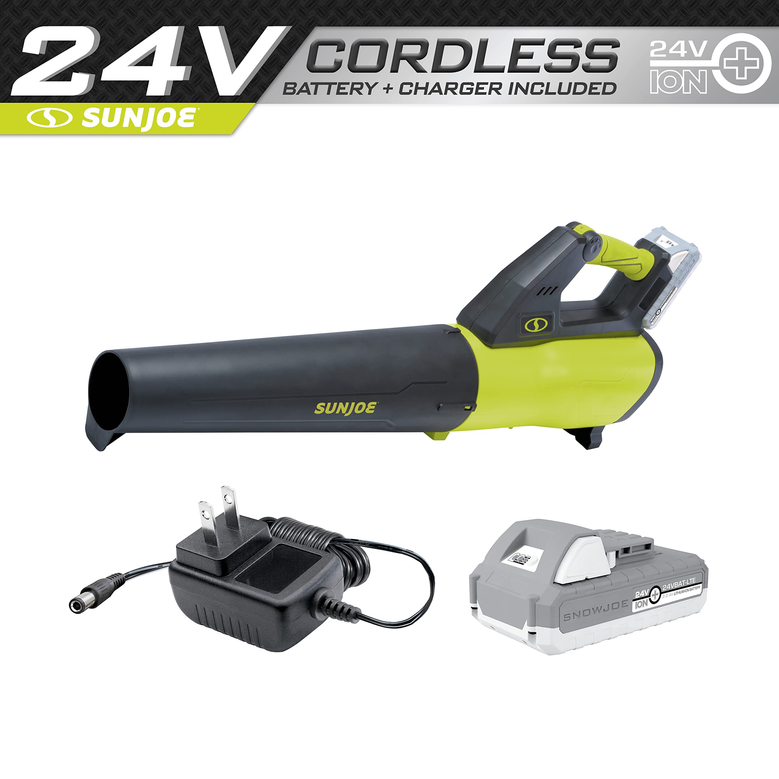 Restored Premium Sun Joe 24V-JB-LTE 24-Volt 385-CFM Amp Turbine Cordless Jet Leaf Blower, Kit (w/2.0-Ah Battery + Quick Charger) (Refurbished)