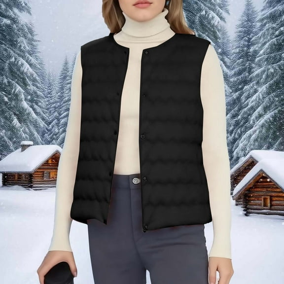 gbyLJF Womens Lightweight Down Vest Solid Color Round Neck Sleeveless Quilted Puffer Jacket Winter Outwear Waistcoat