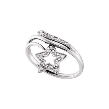 FB Jewels 10kt White Gold Womens Round Diamond Star Bypass Band Ring .03 Cttw