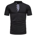 thumbnail image 2 of VSSSJ Standing Collar T-shirt for Men Plus Size Short Sleeve V-Neck Button Fashion Casual Solid Color Shirt Comfy Daily Sports Tee Black XL, 2 of 5