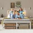 thumbnail image 5 of NISIEN King Size LED Bed Frame with Storage Headboard & Charging Station, Metal Platform Bed, White, 5 of 12