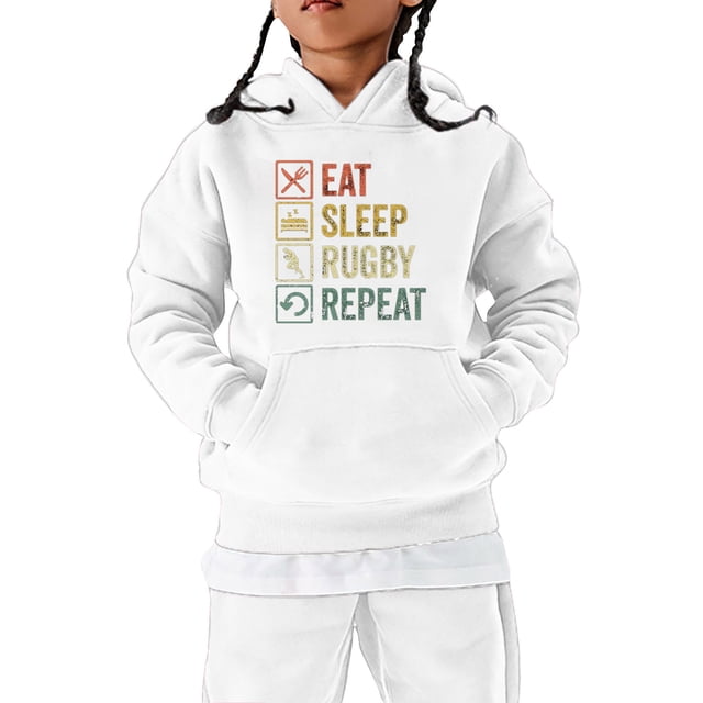 BXUIDJG Girls Sweatshirt Cute Relaxed Fit Tops Football Fans Sports Gift Teen Rugby Player Retro Letter Printed Loose With Pocket Sweatshirt Cute Trendy Pullover White 13-14 T