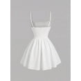 thumbnail image 4 of White Pleated High Waist Lace Corset Strap Mini Dress, Fit & Flare Womens Dress, 4 of 8