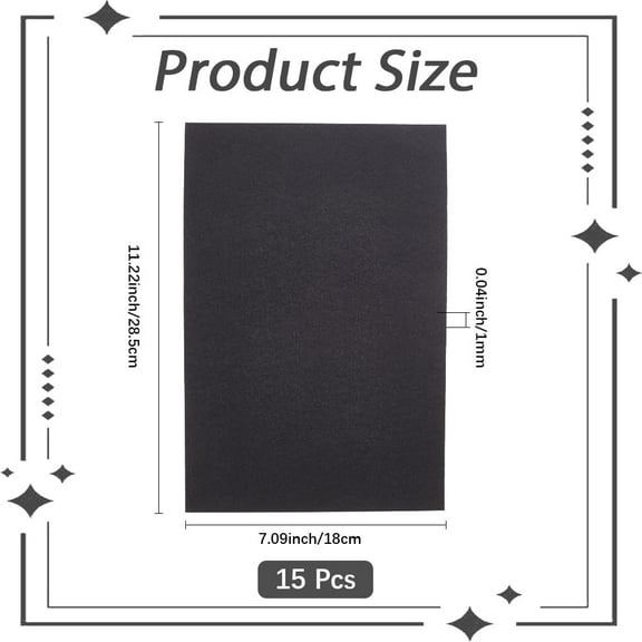 15Pcs Black Felt Sheets Non Woven Felt Fabric 11 x 7 Inch Rectangle Pre Cut Sewing Craft Soft Artistic Fabric Pads Accessories for DIY Making Patchwork Art Projects Party Holiday Decoration