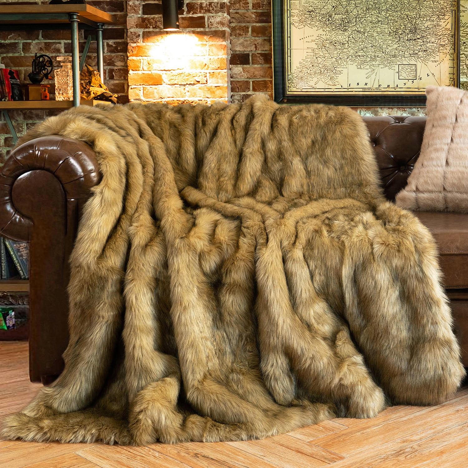 Real Wolf Fur Blanket Furry Blanket Rabbit Hide Blanket Real