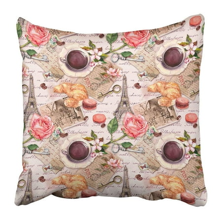 Roses Letter (CMFUN Hand Written Letters Eiffel Tower Coffee Tea Cup Macaroon Cakes Rose Flowers Stamps Pillow Case Cushion Cover 18x18)
