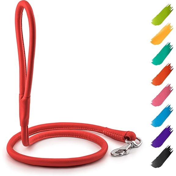 Glamour Rolled Leather Dog Leash for Small Medium and Large Dogs | Heavy Duty Strong Leather Puppy Leash for Outdoor Walking Running Training | Strong Dog Leashes for Large Breed Dogs - Red