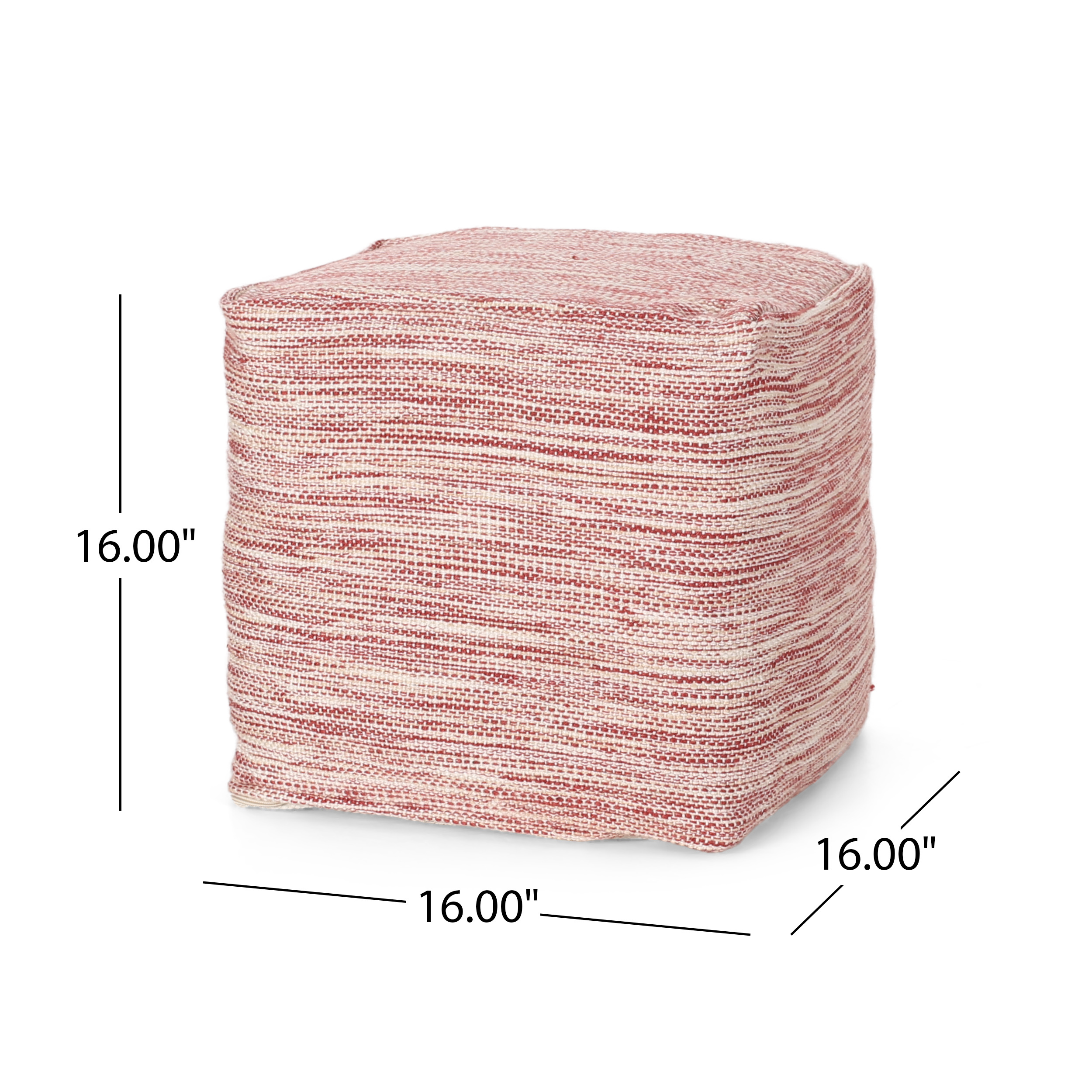 Noble House Edras Boho 16" Yarn Pouf, Red and White