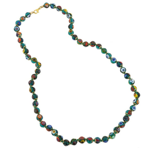 GlassOfVenice Murano Glass Mosaic Long Necklace - Transparent Green