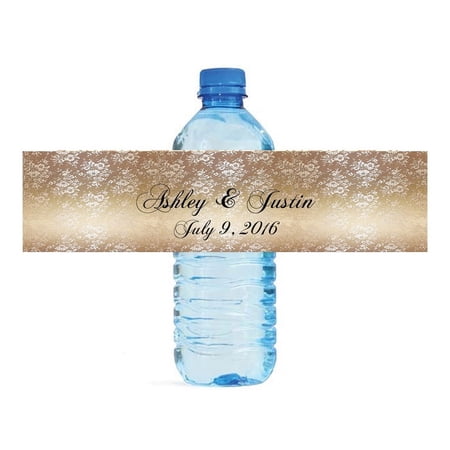 100 Gold & Lace Wedding Anniversary Water Bottle labels Engagement Party Birthday