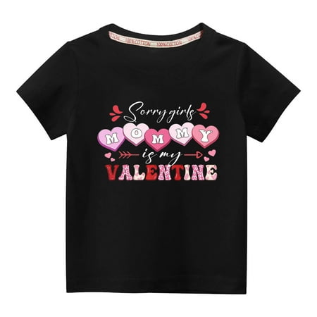 

Penkiiy Toddler Kids Boys Girls Fashion Cute Solid Color Round Neck Valentine s Day Heart Print Short Sleeve Top 9-10 Years Black