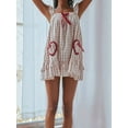 thumbnail image 4 of Women Cute Floral Printed Mini Dress Sleeveless Front Loose Ruffled Short Dress Summer Gingham Babydoll  Red S, 4 of 5