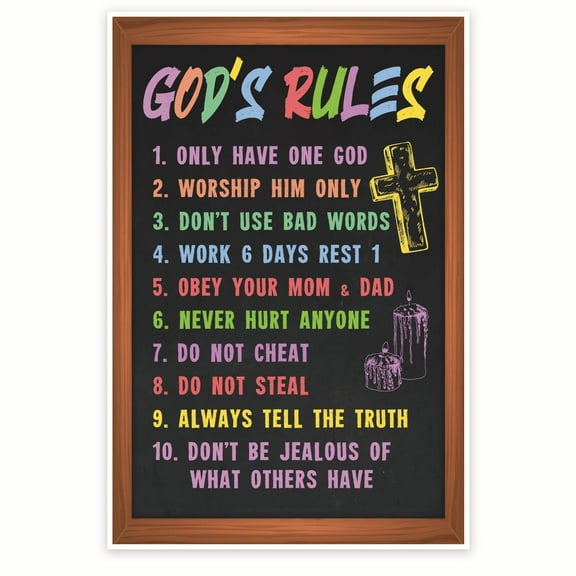 Bliss Monkey Co. God's Rules Poster - Ten Commandments For Kids Poster - God's Commandments - Christian Wall Art - - 12 x 18 Inch Poster - Unframed - Premium 100lb Gloss - Made In USA - BMCP0111