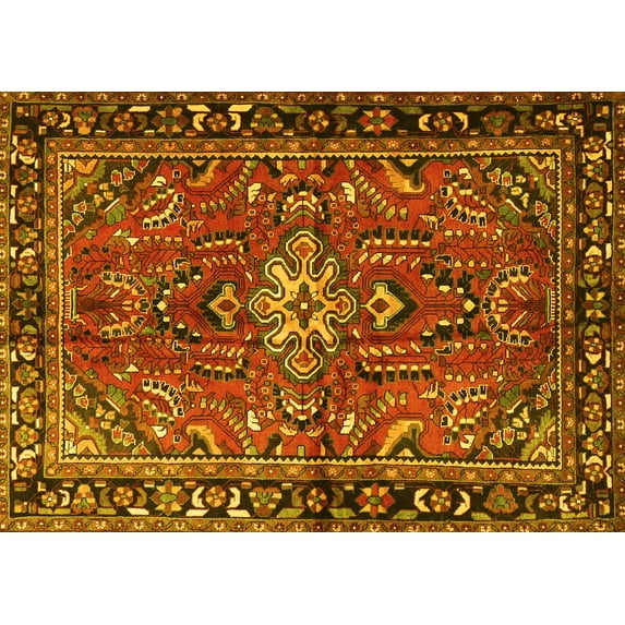 Ahgly Company Machine Washable Indoor Rectangle Persian Yellow Traditional Area Rugs, 6' x 9'