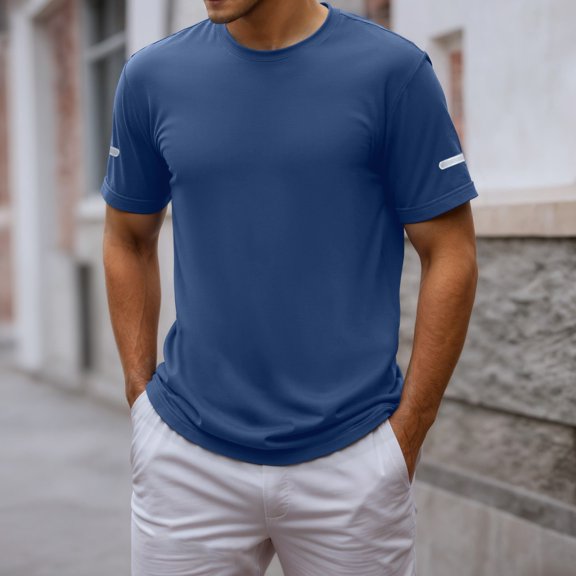 Men's Athletic Crew Neck Tees Quick-Dry Short Sleeve Training Shirts Lightweight Breathable Casual Sportswear For Running Gym Outdoor Activities Spring Summer FallBlueXXL