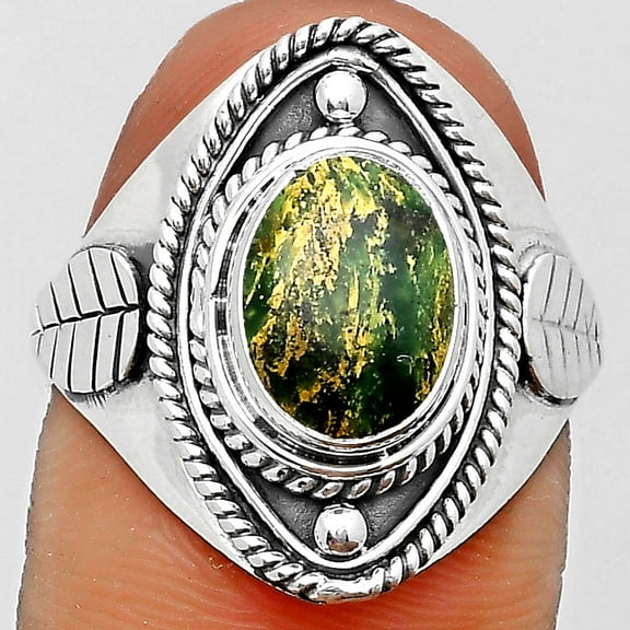 Natural Green Fuchsite 925 Sterling Silver Ring s.8 Jewelry R-1258 SDR200046