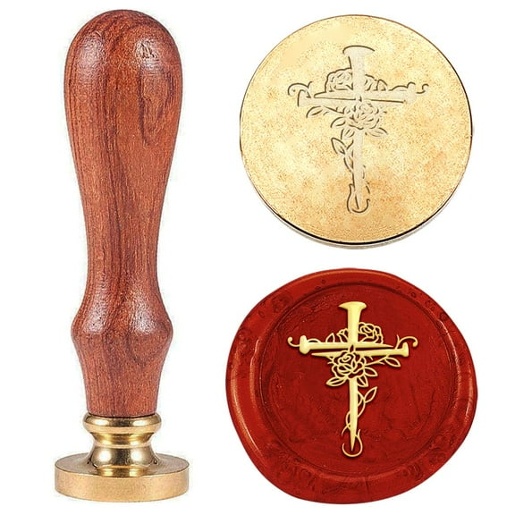 1pc with Rose Sealing Wax Stamp Vintage Wax Seal Stamp Gift for Christmas 25mm Removable Brass Stamp Head with Wooden Handle for Envelopes Invitations Wedding Decoration