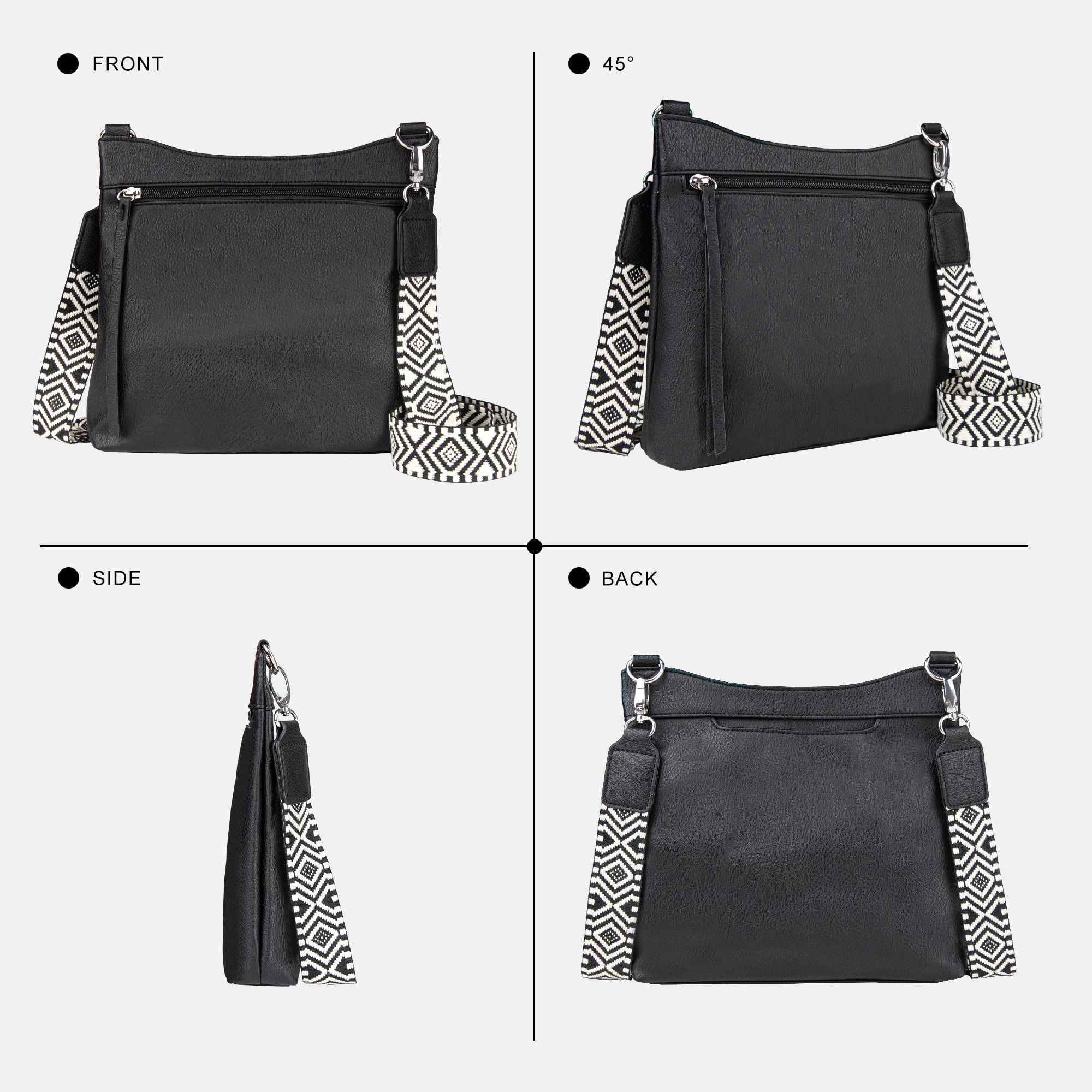 HONGLONG Leather Crossbody Bags for Women, Crossbody Purse with Guitar Strap Zipped Pockets Handbag Shoulder Bag