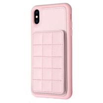 ELEHOLD for Apple iPhone XR Card Holder Back Case with Pockets, Premium PU Leather ID Cash Credit Slots Magnetic Kickstand Flip Folio Slim Hard Protective Cover, pink
