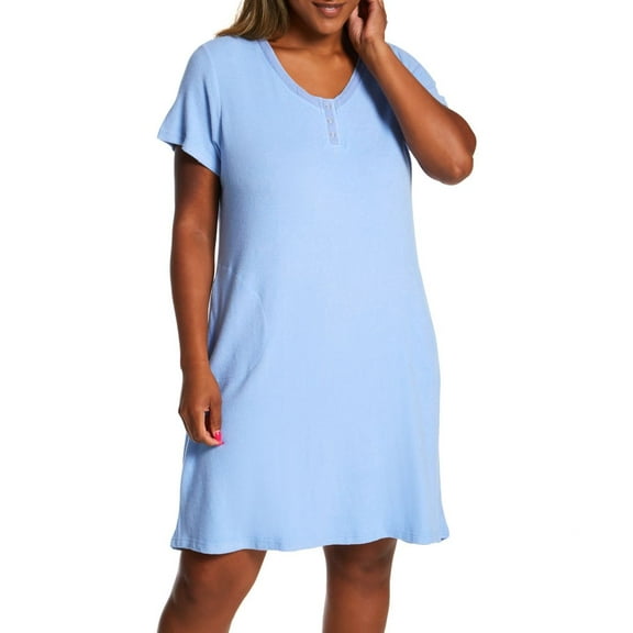 Women's La Cera 2555X Plus Comfort Short Gown (Blue 2X)