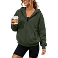 thumbnail image 3 of VBVC Women's Full Zip Up Hooded Sweatshirt , Casual Long Sleeve Coat For Women , Ladies' Loose Fit Athletic Hoodie with Pockets,Army Green,S-2XL, 3 of 10