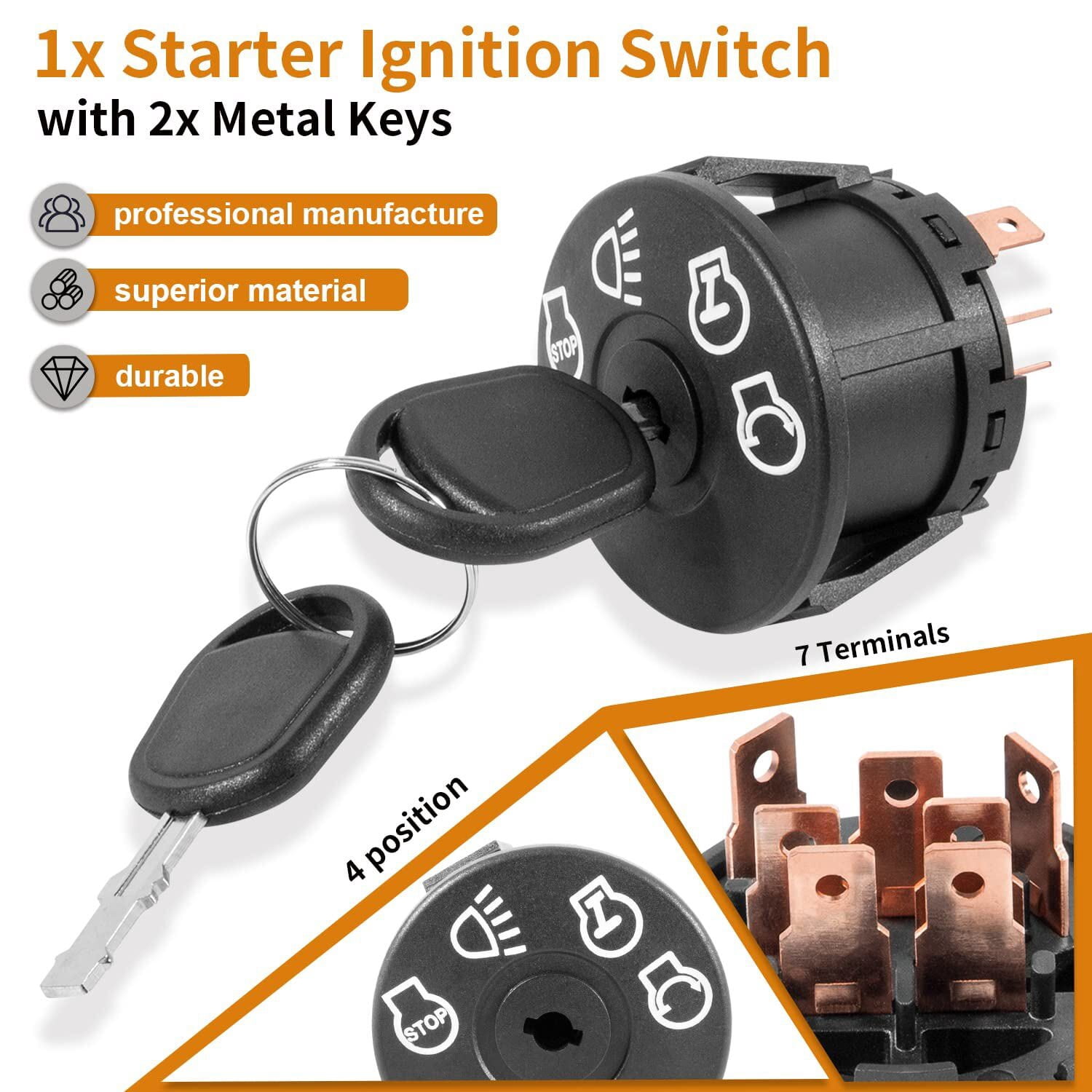 Ignition Switch for John Deere X100 X350 X354 X360 X370 X380 X384 X540 w/2 Keys