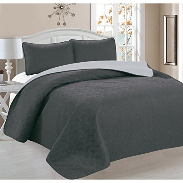 Home Sweet Home Victoria Design Réversible 3 Ensembles de Couvre-Lits de Couette PC (King, Gris / Ruban)