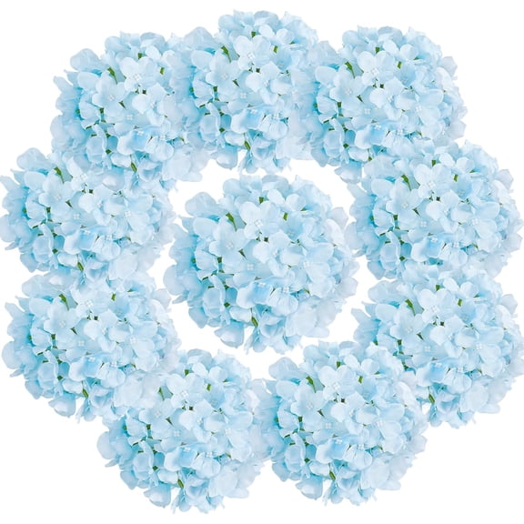 10PCS Hydrangea Artificial Flowers, Faux Blue Flowers for Wedding Centerpieces, DIY Bouquets, Bridal Shower, Floral Decor Home Decoration with Stems (VASE NOT Included)