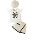 thumbnail image 2 of Dakiuu Toddler Baby Girls Skirts Outfit 2026 Summer Bowknot Ribbed Ruffle Short Sleeve Tops Plaid Tweeds Pattern Skirt Beret Winter Spring Clothes A-Beige 9-12 Months (12M), 2 of 9