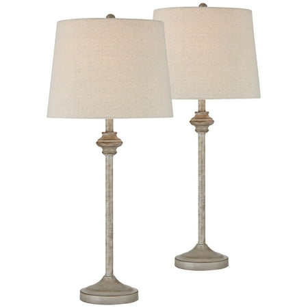 Quatrefoil Drum Lamp 360 Lighting Country Cottage Buffet Table Lamps Set of 2 Light Beige Wood Oatmeal Fabric Tapered Drum Shade for Dining Room ()