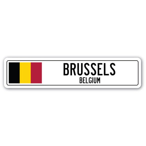 BRUSSELS BELGIUM Street Sign Belgian flag city country road wall gift
