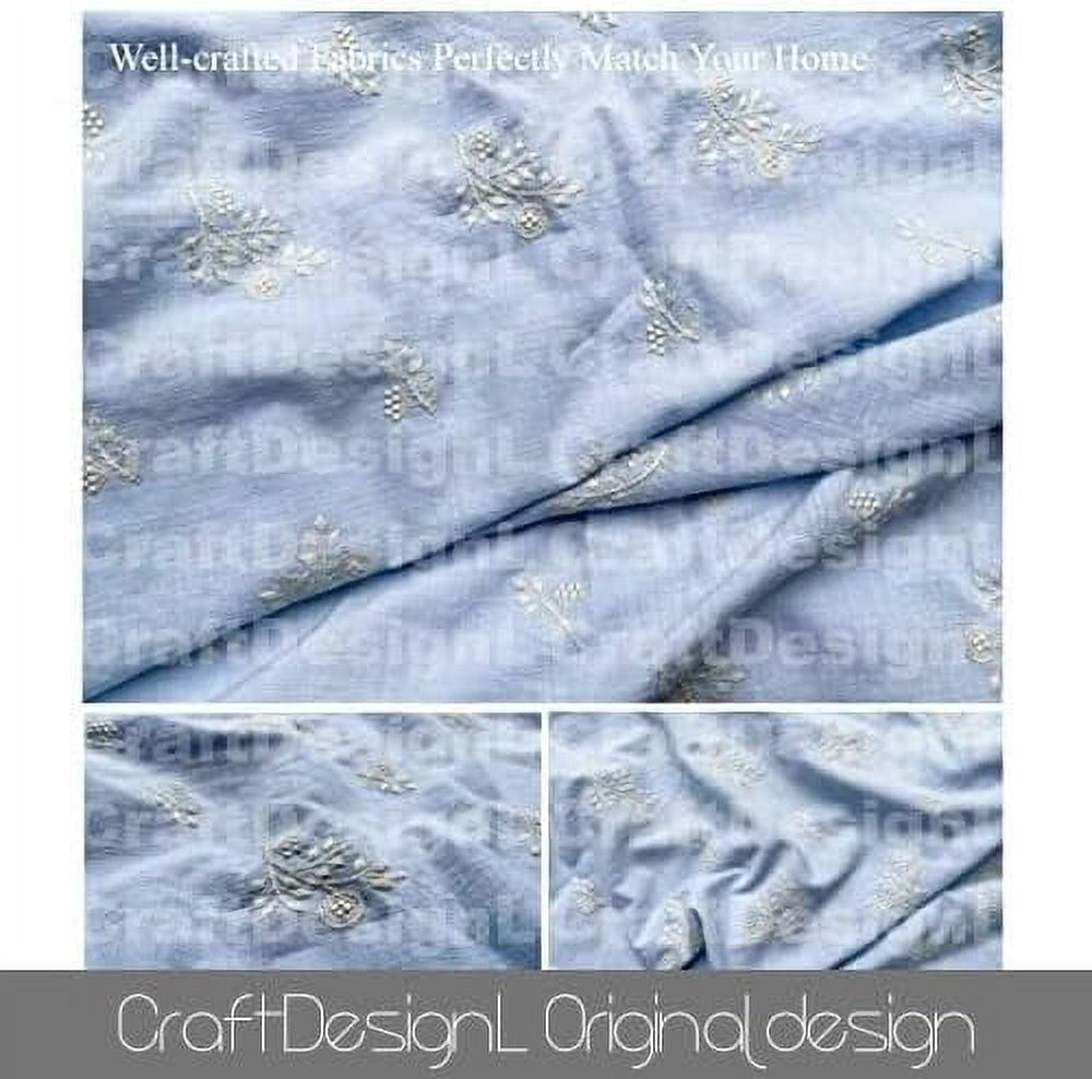 CraftDesignL Floral Cotton Embroidered Fabric, Japanese Embroidered Quilting Fabric - Blue