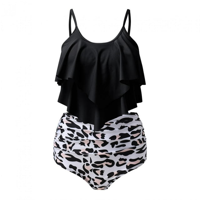 Pisexur Swimsuits for Women Two Piece Bathing Suits Ruffled Flounce Top with High Waisted Bottom Bikini Set