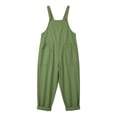 thumbnail image 5 of Linen Jumpsuits for Women Summer Fall Casual Sleeveless Wide Leg Overalls Adjustable Strap Jumpsuit Trendy Beach Vacation Outfit Army Green S, 5 of 7