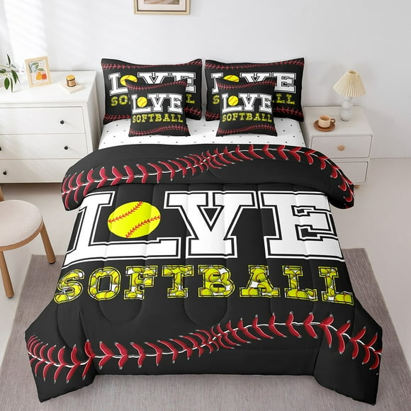 Erosebridal Softball Sport Bed in a Bag King size, Baseball Player Bed Set, Teenager Adult Bedding King Size, Microfiber Room Decoration, 7pcs