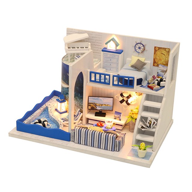 Muebles de casa de muñecas Modelo de bricolaje Casa de muñecas de madera en miniatura 3D Juguetes para niños (A) Likrtyny juguetes de los niños