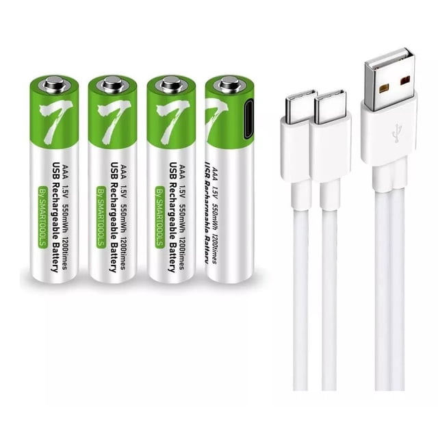 Paquete con 4 Pilas AAA 1.5v Recargables USB C 750mWh Carga Rápida HYGE