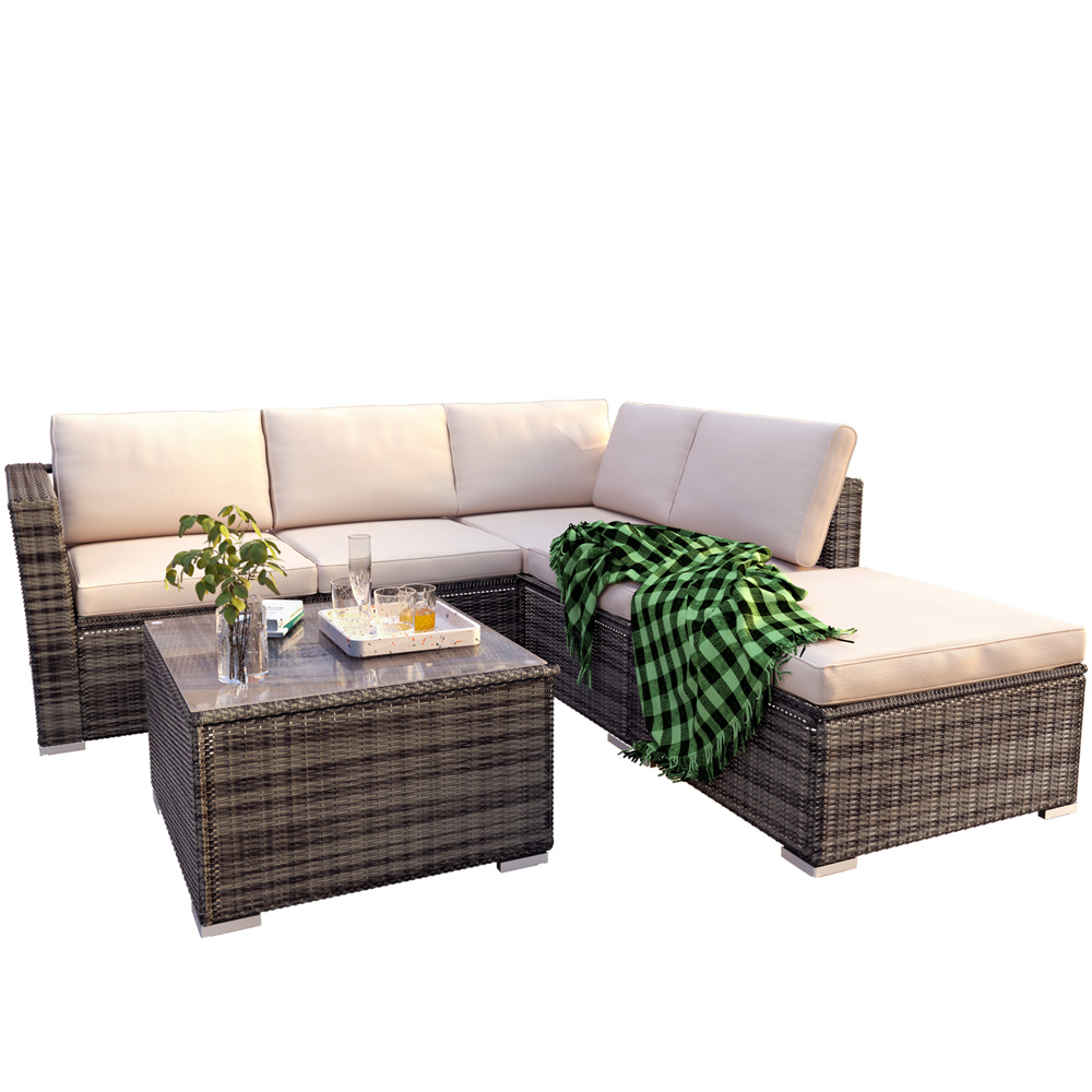 Patio Furniture Sofa Set, 4 Piece Outdoor Sectional Sofa Set with Wicker Chair, Loveseats, Ottoman, All-Weather Wicker Furniture Conversation Set with Cushions for Backyard, Porch, Garden, Pool, L3551 - image 3 of 11