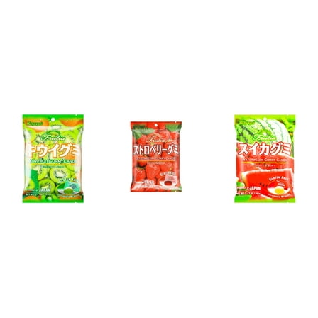 3 Pack Kasugai Gummy Candies, Made in Japan, Gluten Free, Mix 3 Flavor (Kiwi,Strawberry,Watermelon) Plus NineChef Brand Long Handle Coffee Spoon