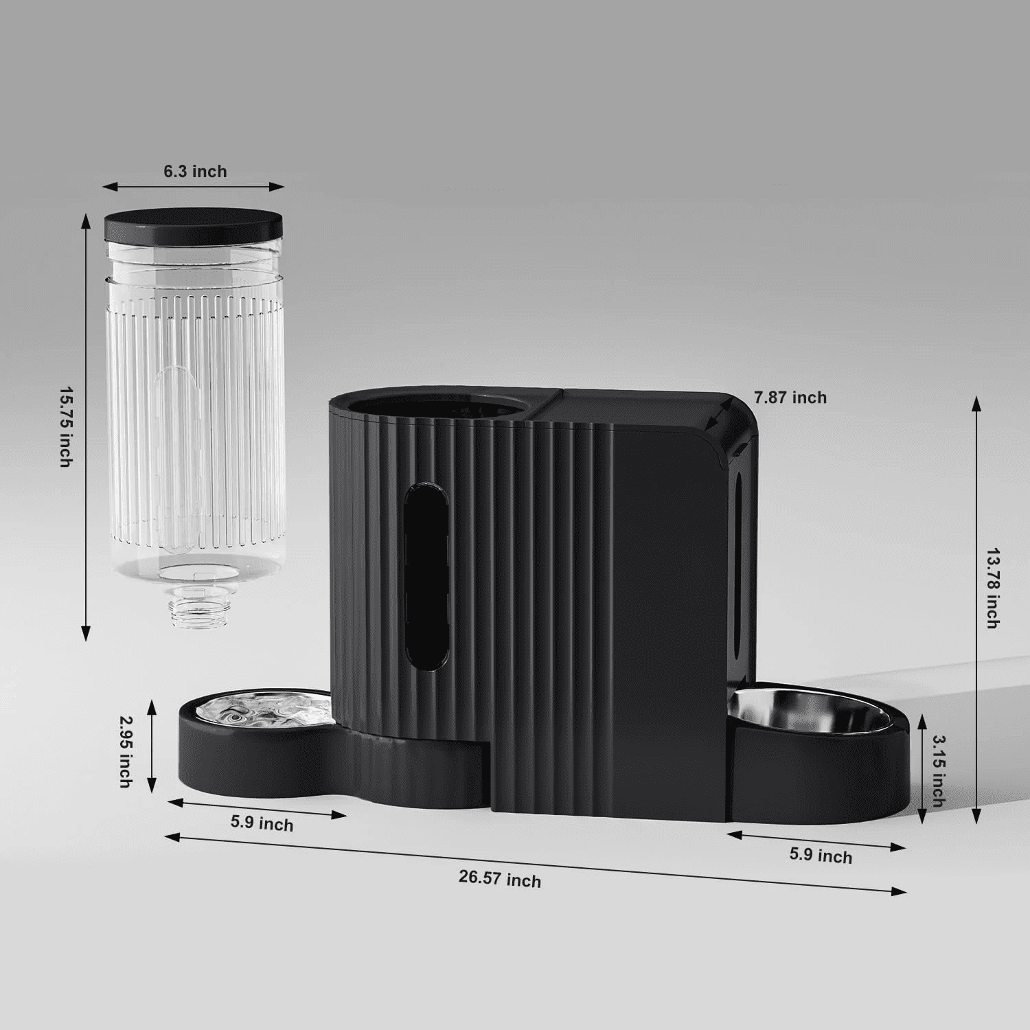 Nomipaw Cat Dog Feeder and Waterer - Automatic Gravity Feeding - Two-in-One - 0.8 Gallon Each Feeder - Black