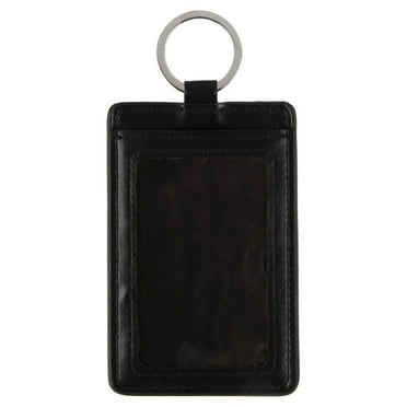 Essentials Brand Unisex Adult Vegan Leather Black ID Pocket and Keychain