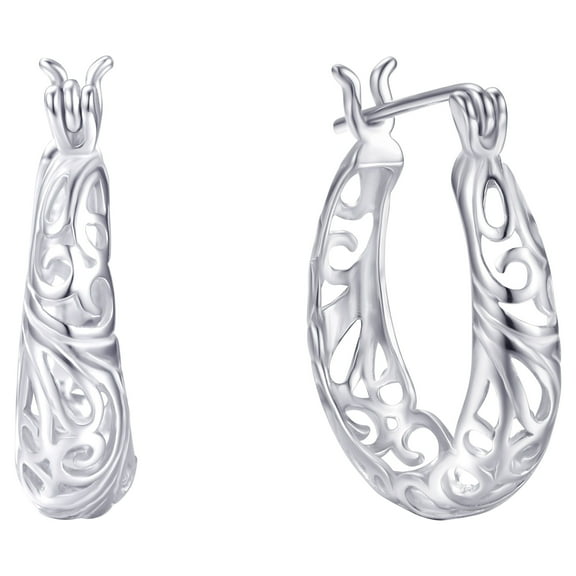 Brilliance Fine Jewelry Filigree Hoop Earrings in Sterling Silver 18MM