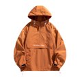 thumbnail image 2 of Men's Letter Print Quarter-Zip Hooded Jacket, Casual Regular Fit Long Sleeve Lightweight Outerwear for Spring & Fall, Daily Fashion Top,Saffron,3XL, 2 of 6