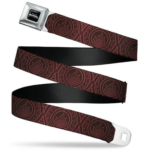 Nickelodeon Belt, Seatbelt Buckle Belt, Avatar Last Airbender Fire Element Symbol Black Red, 30 to 44 Inches