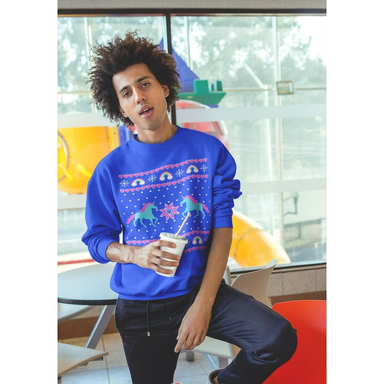 Old Glory Mens Unicorn Rainbow Ugly Christmas Sweater Long Sleeve