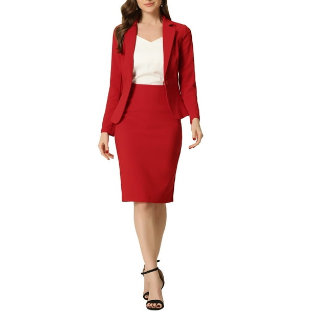 Conjuntos de traje para mujeres INSPIRE CHIC para el Día de la Madre, chaqueta de manga larga y falda lápiz, dos piezas, atuendos de trabajo XL rojos