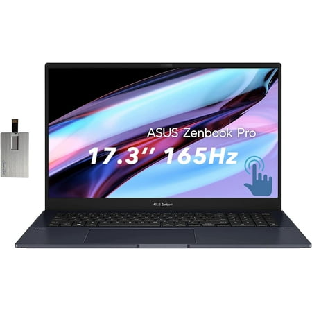 ASUS Zenbook Pro 17 Touchscreen Laptop, 17.3" 165Hz WQHD Laptop, AMD Ryzen 7 6800H, NVIDIA GeForce RTX 3050, 16GB LPDDR5, 1TB SSD, Backlit Keyboard, Win 11 Pro, Black, Hotface 32GB USB Card
